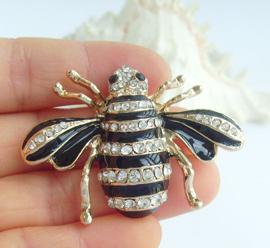 Sindary Costume Jewelry Insect Bee Honeybee Brooch Pin Pendant Clear Rhinestone Crystal SPJC0110C1