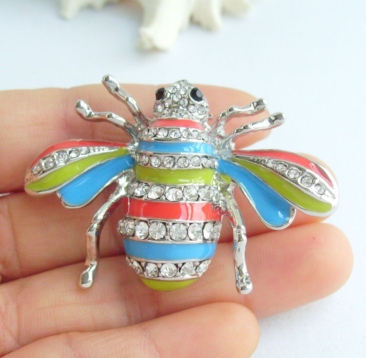 Sindary Costume Jewelry Insect Bee Honeybee Brooch Pin Pendant Clear Rhinestone Crystal SPJC0110C5