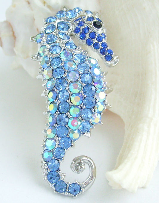 Sindary Costume Jewelry Animal Seahorse Brooch Pin Pendant Blue Rhinestone Crystal SP02254C13