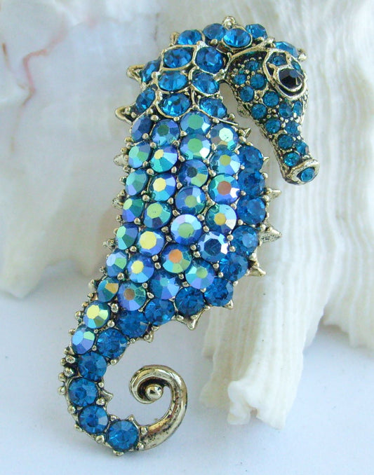 Sindary Costume Jewelry Animal Seahorse Brooch Pin Pendant Turquoise Rhinestone Crystal SP02254C15