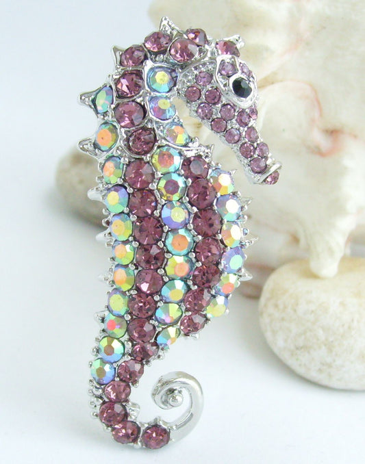 Sindary Costume Jewelry Animal Seahorse Brooch Pin Pendant Purple Rhinestone Crystal SP02254C17