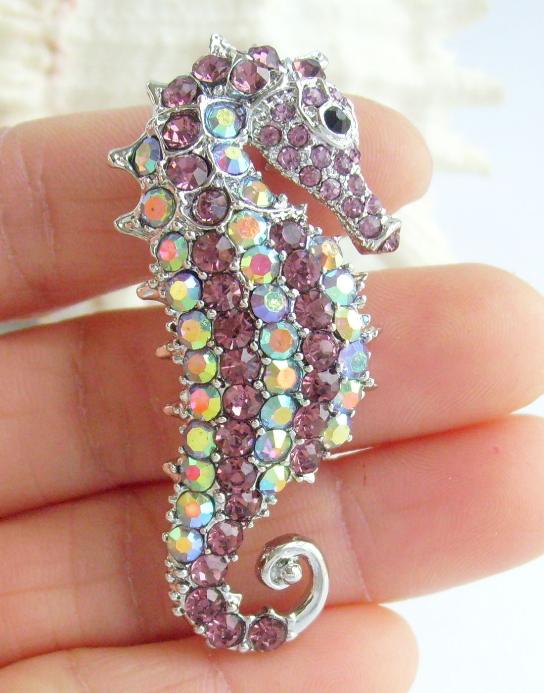 Sindary Costume Jewelry Animal Seahorse Brooch Pin Pendant Purple Rhinestone Crystal SP02254C17