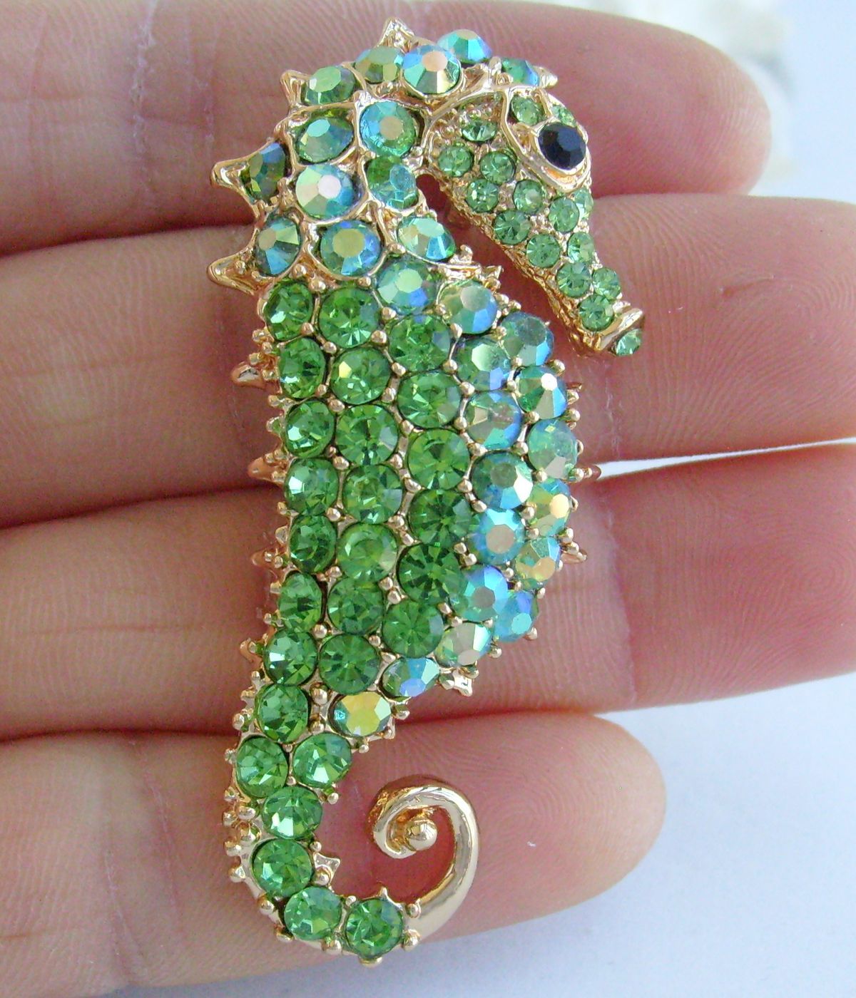 Sindary Costume Jewelry Animal Seahorse Brooch Pin Pendant Green Rhinestone Crystal SP02254C19