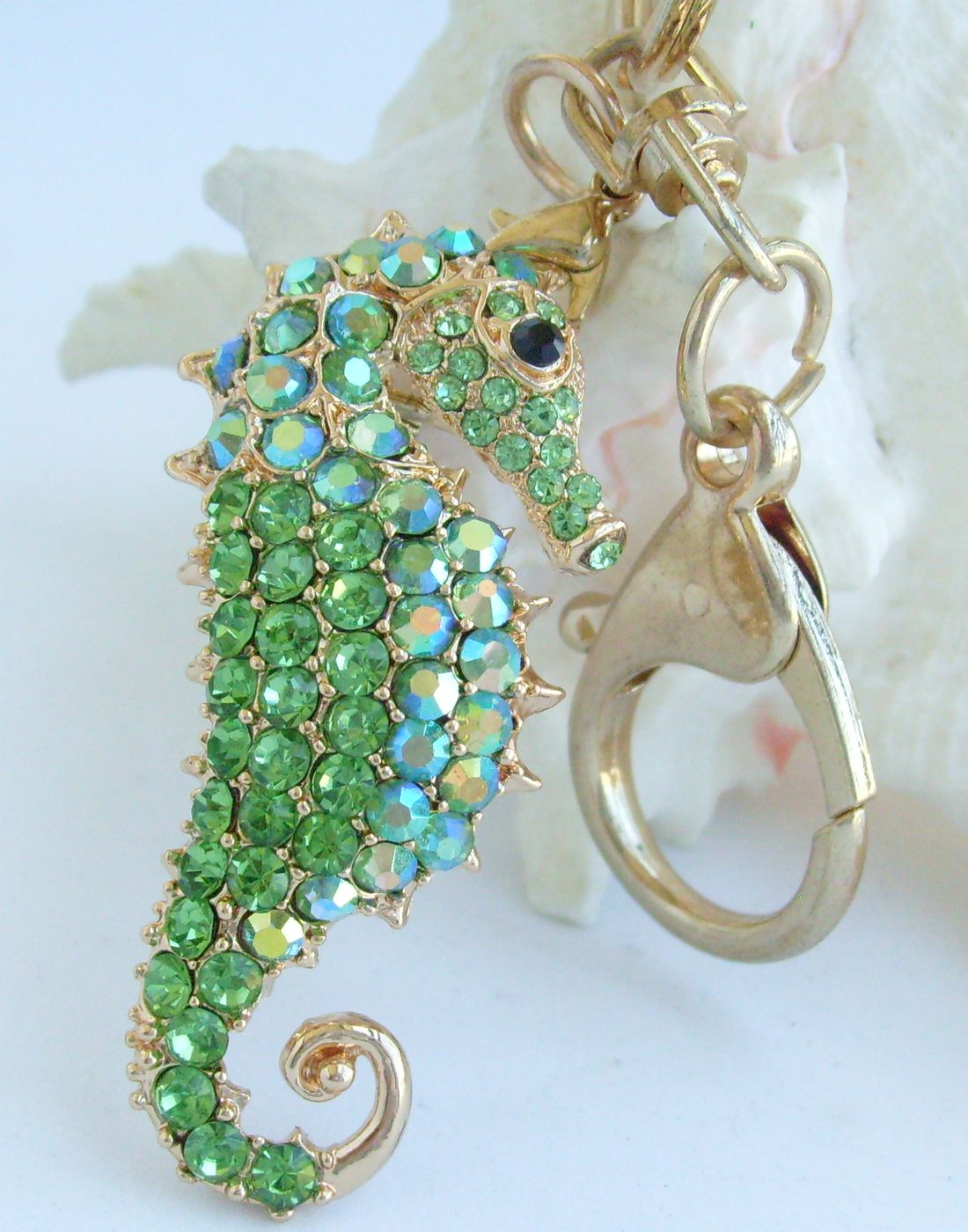 Sindary Costume Jewelry Animal Seahorse Keychain Keyring Pendant Green Rhinestone Crystal SPK02254C19