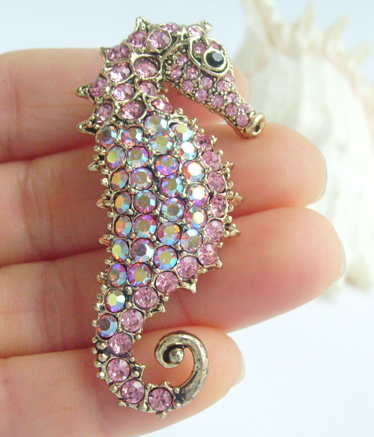 Sindary Costume Jewelry Animal Seahorse Brooch Pin Pendant Pink Rhinestone Crystal SP02254C21