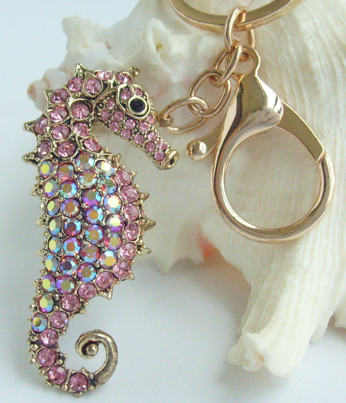 Sindary Costume Jewelry Animal Seahorse Keychain Keyring Pendant Pink Rhinestone Crystal SPK02254C21