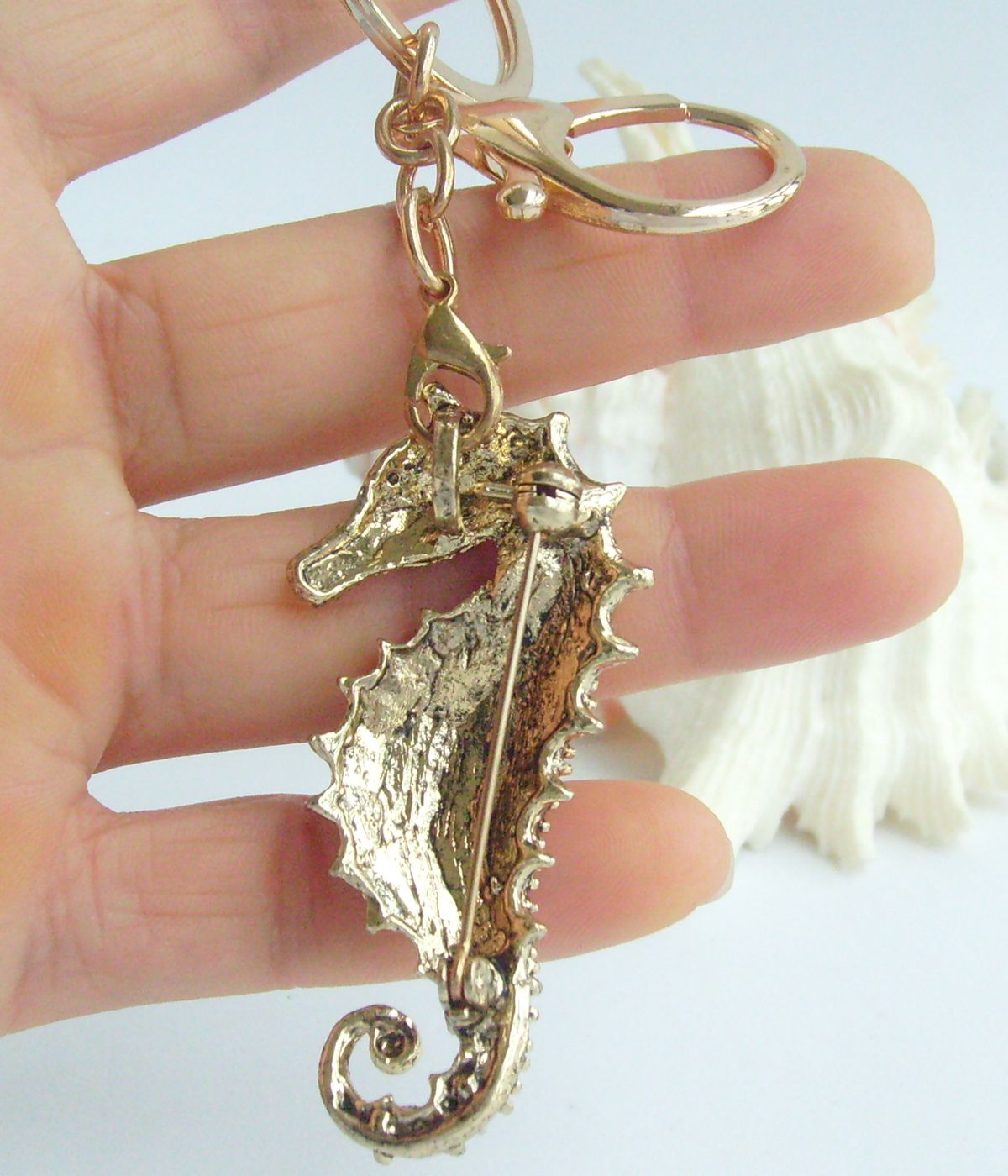 Sindary Costume Jewelry Animal Seahorse Keychain Keyring Pendant Pink Rhinestone Crystal SPK02254C21