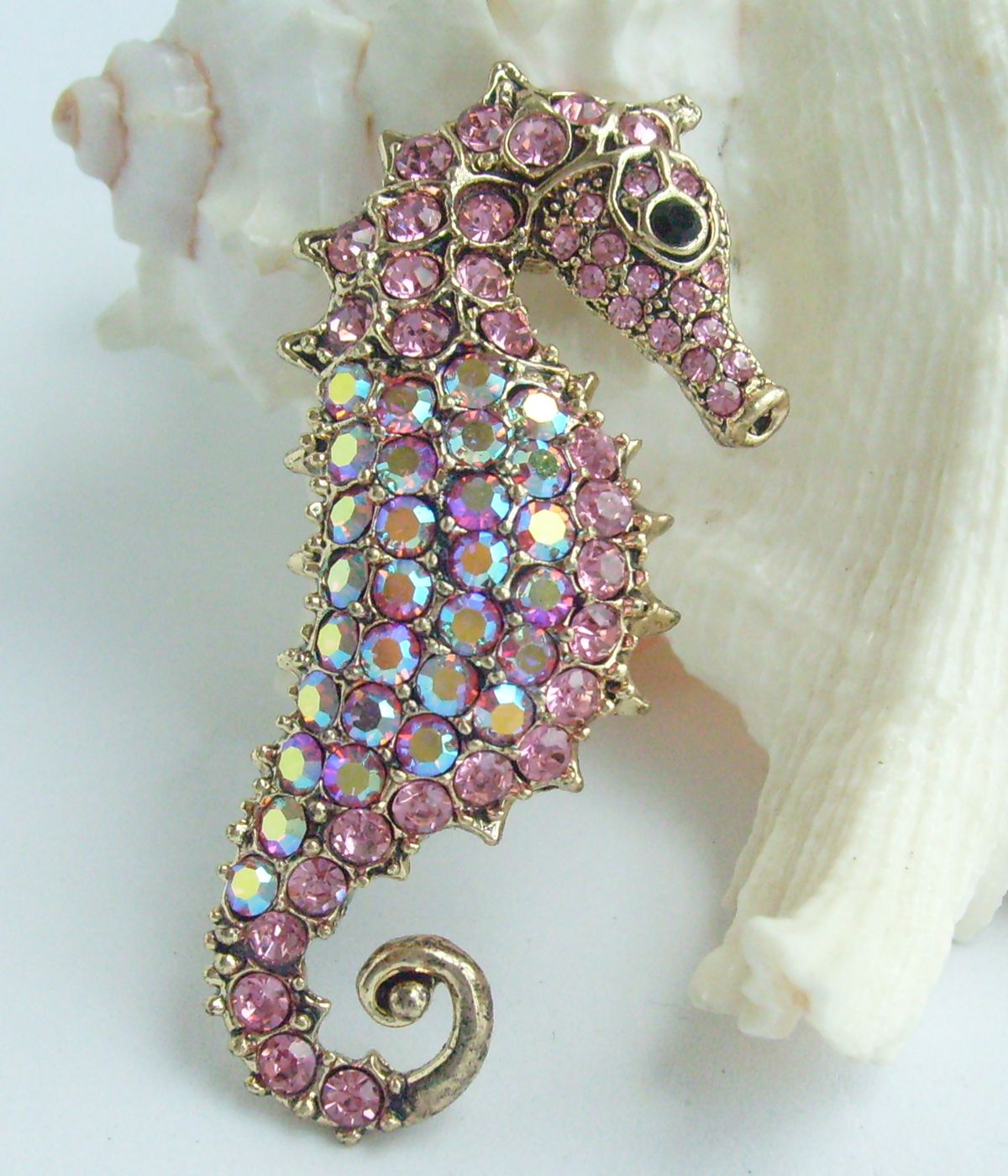 Sindary Costume Jewelry Animal Seahorse Brooch Pin Pendant Pink Rhinestone Crystal SP02254C21