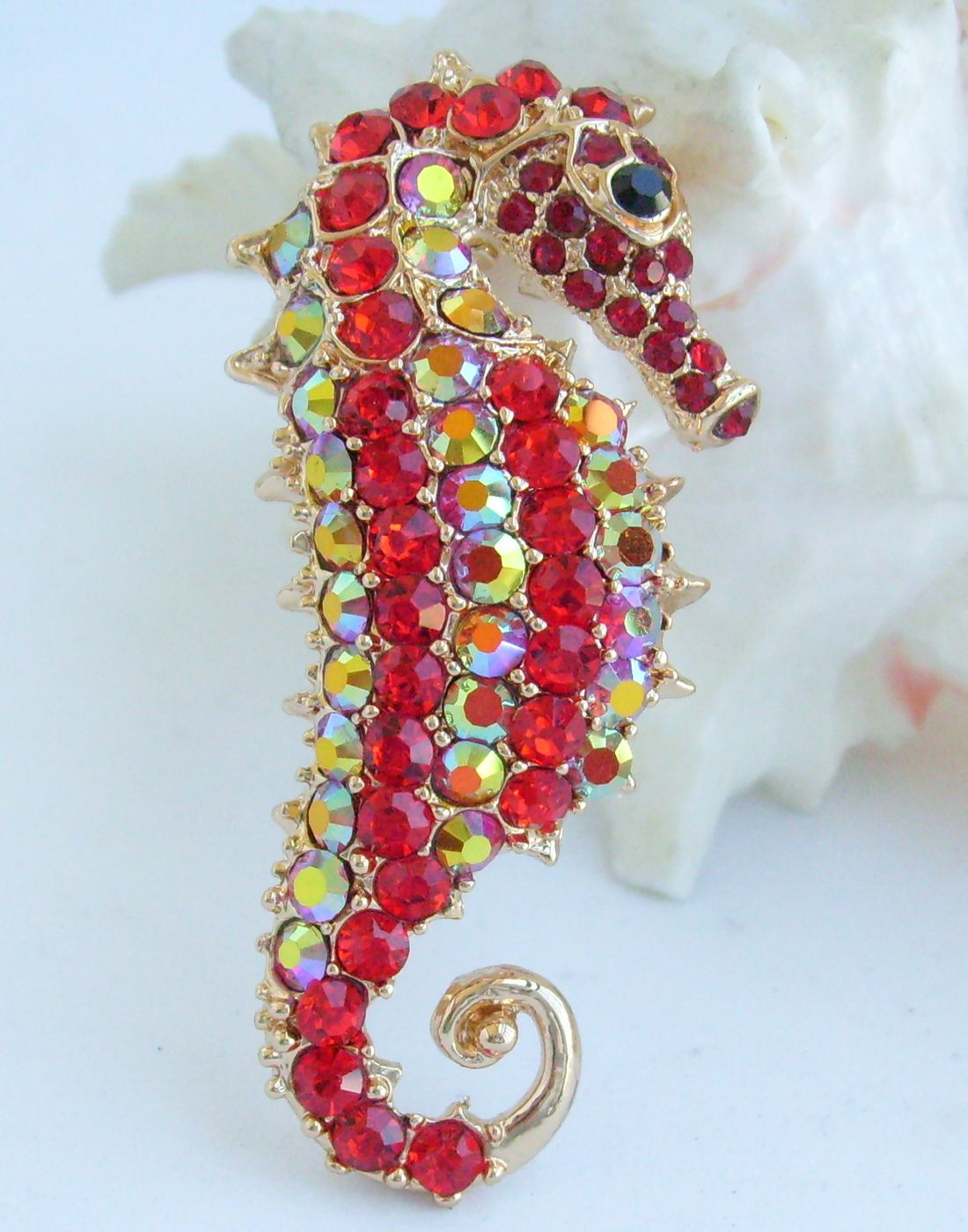 Sindary Costume Jewelry Animal Seahorse Brooch Pin Pendant Red Rhinestone Crystal SP02254C23