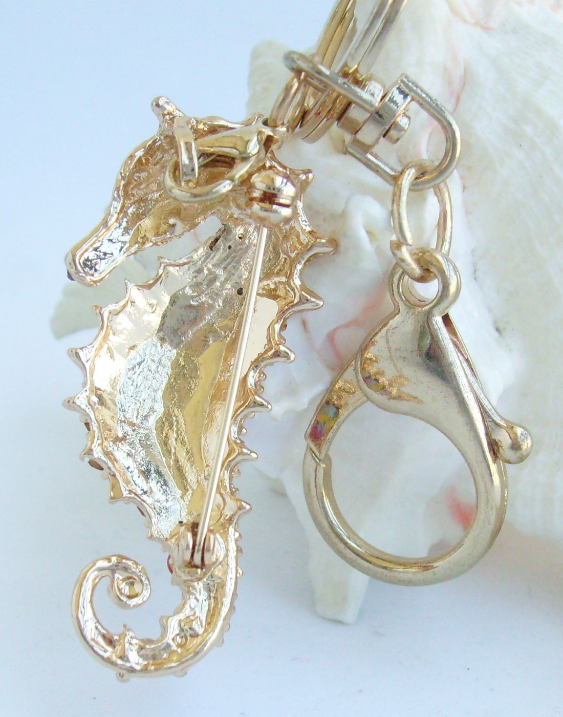 Sindary Costume Jewelry Animal Seahorse Keychain Keyring Pendant Red Rhinestone Crystal SPK02254C23