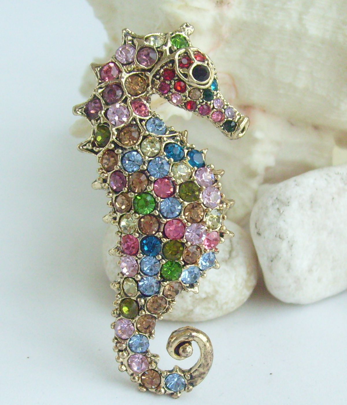 Sindary Costume Jewelry Animal Seahorse Brooch Pin Pendant Multicolor Rhinestone Crystal SP02254C4