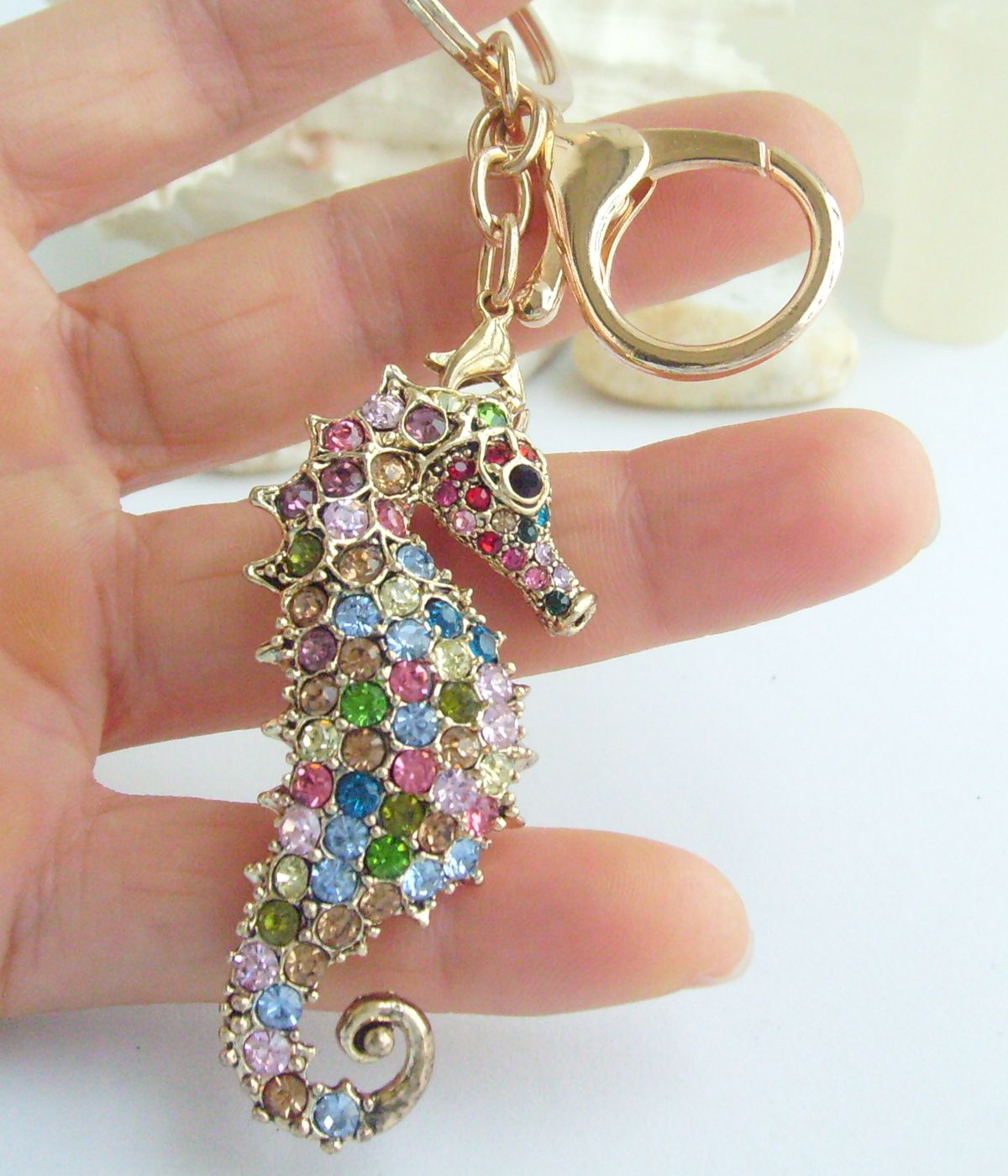 Sindary Costume Jewelry Animal Seahorse Keychain Keyring Pendant Multicolor Rhinestone Crystal SPK02254C4