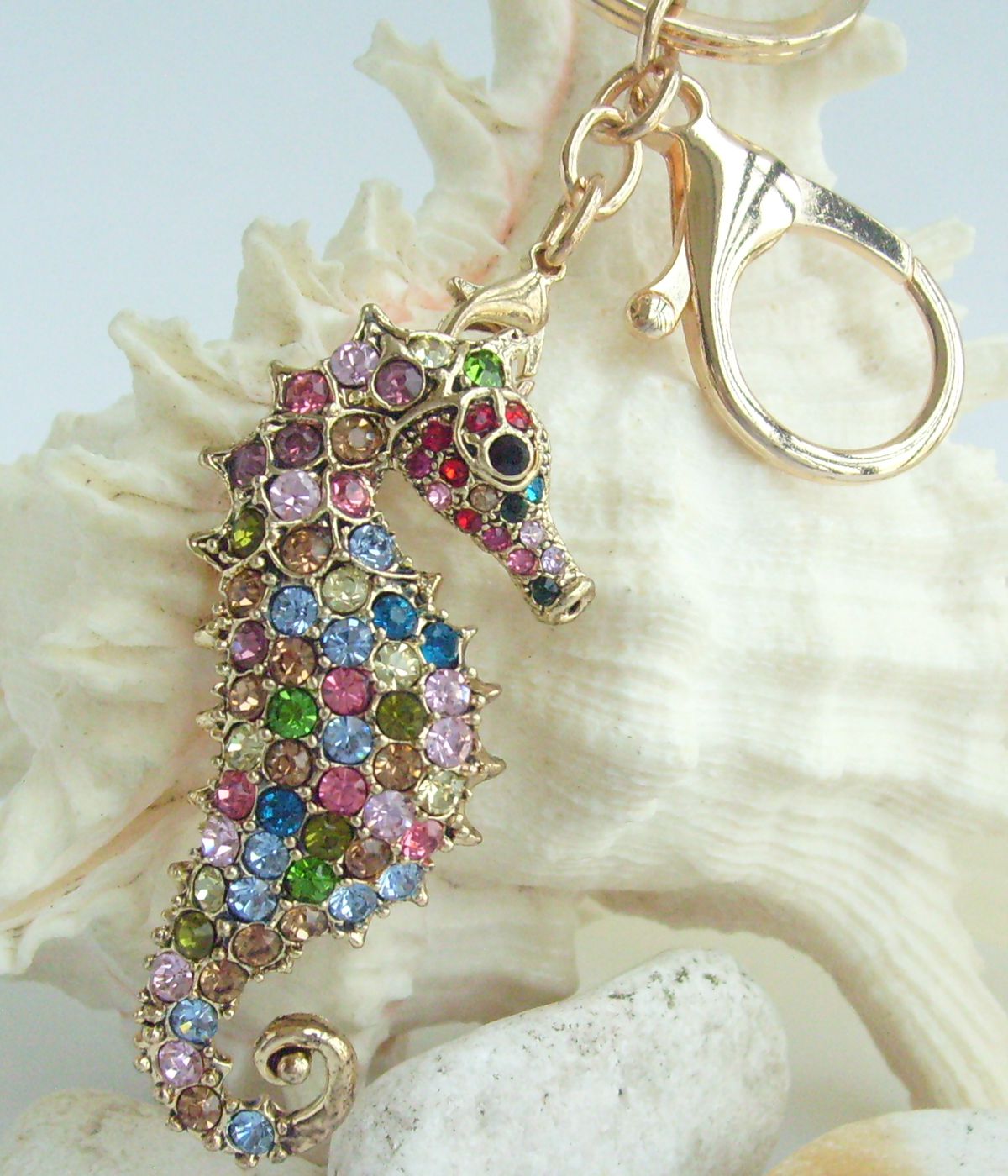 Sindary Costume Jewelry Animal Seahorse Keychain Keyring Pendant Multicolor Rhinestone Crystal SPK02254C4