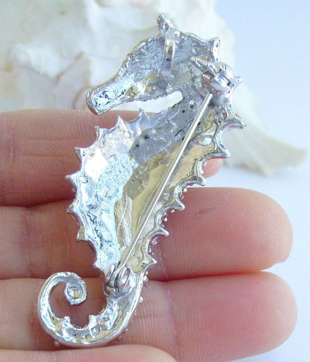 Sindary Costume Jewelry Animal Seahorse Brooch Pin Pendant Silvery Clear Rhinestone Crystal SP02254C8