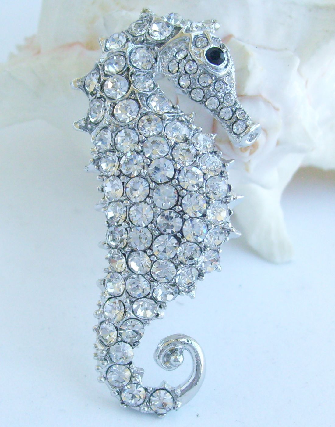 Sindary Costume Jewelry Animal Seahorse Brooch Pin Pendant Silvery Clear Rhinestone Crystal SP02254C8