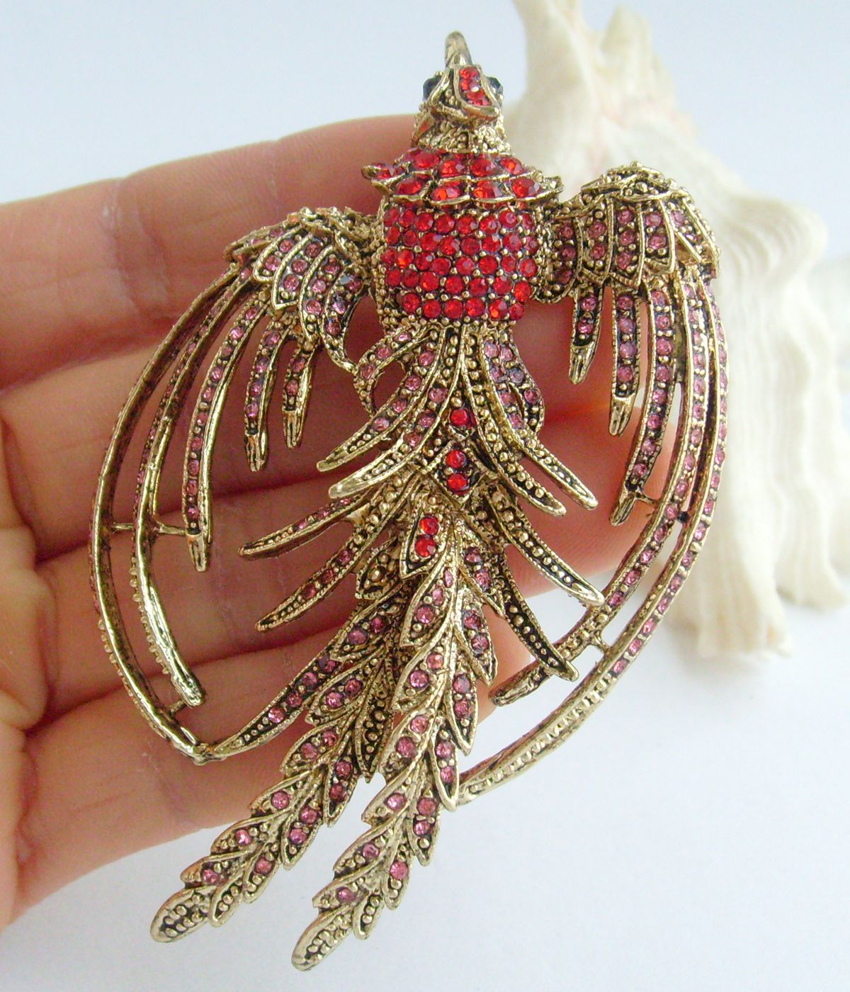 Sindary Costume Jewelry Animal Phoenix Bird Brooch Pin Pendant Red Rhinestone Crystal SP02338C8