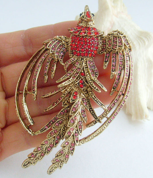 Sindary Costume Jewelry Animal Phoenix Bird Brooch Pin Pendant Red Rhinestone Crystal SP02338C8