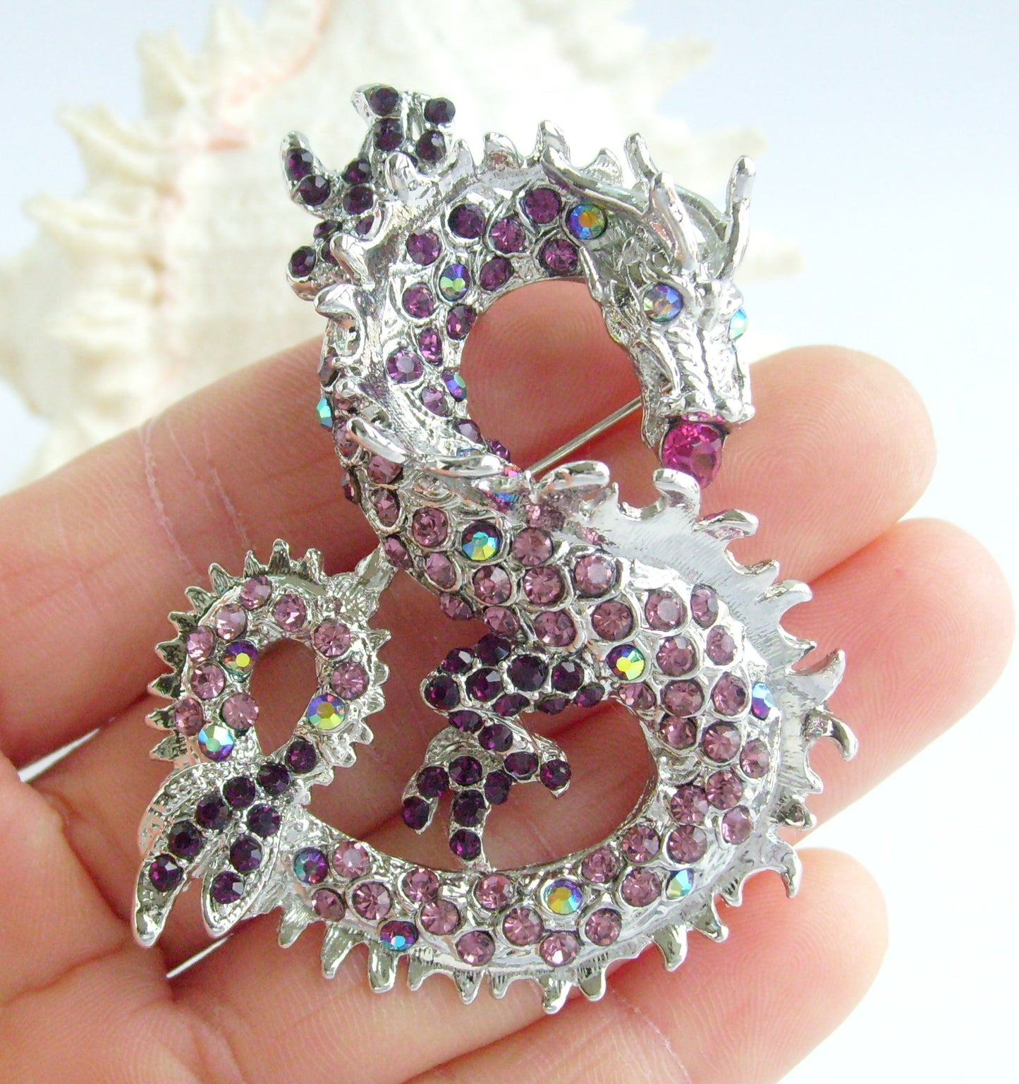 Sindary Costume Jewelry Unique Dragon Brooch Pin Pendant Purple Rhinestone Crystal SP02980C3