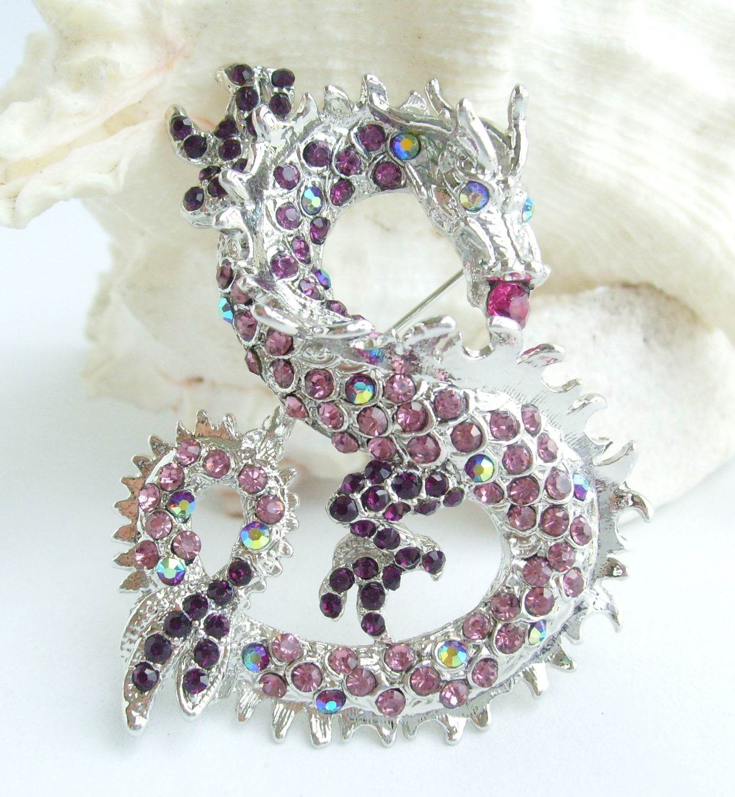 Sindary Costume Jewelry Unique Dragon Brooch Pin Pendant Purple Rhinestone Crystal SP02980C3