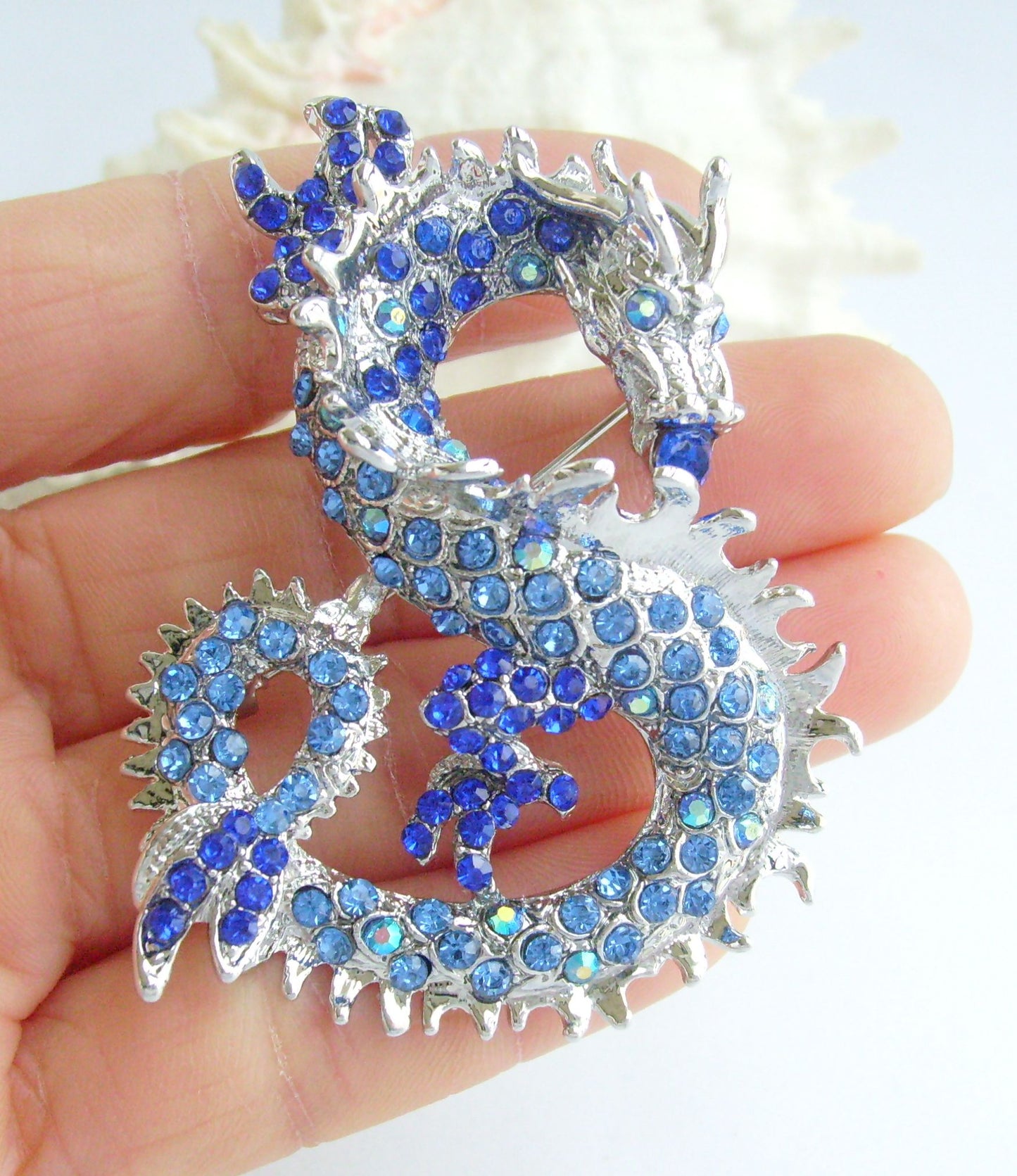 Sindary Costume Jewelry Unique Dragon Brooch Pin Pendant Blue Rhinestone Crystal SP02980C7