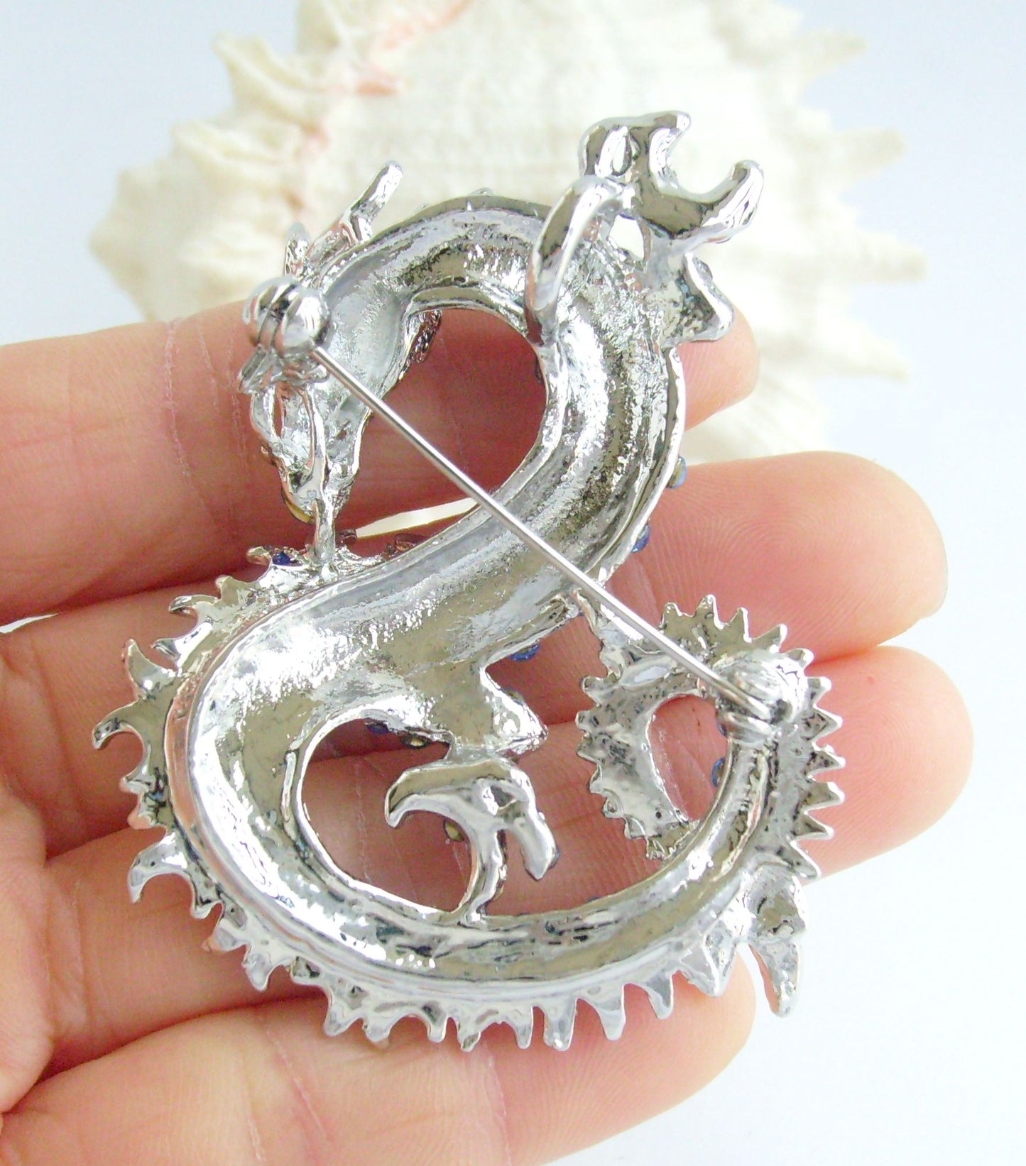 Sindary Costume Jewelry Unique Dragon Brooch Pin Pendant Black Clear Rhinestone Crystal SP02980C8