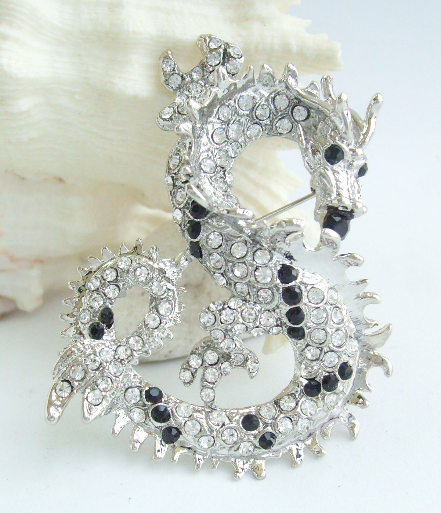 Sindary Costume Jewelry Unique Dragon Brooch Pin Pendant Black Clear Rhinestone Crystal SP02980C8