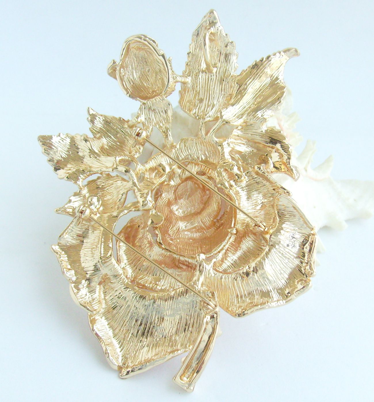 Sindary Costume Jewelry Big Rose Flower Brooch Pin Pendant Pink Rhinestone Crystal SP02994C14