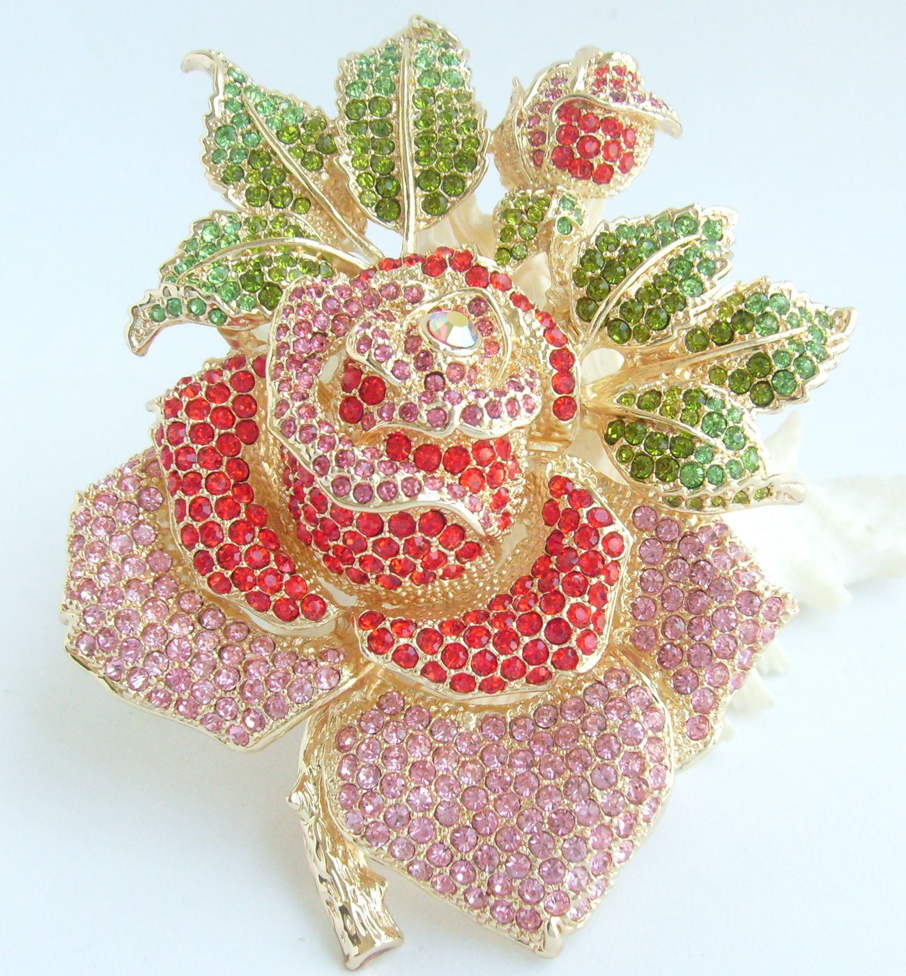 Sindary Costume Jewelry Big Rose Flower Brooch Pin Pendant Red & Pink Rhinestone Crystal SP02994C10