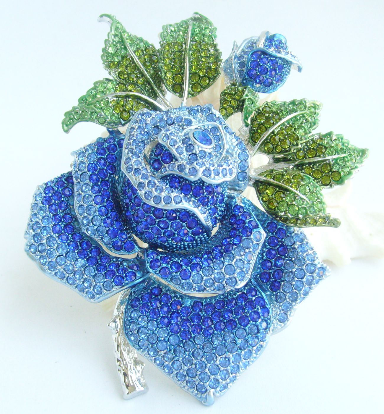 Sindary Costume Jewelry Bridal Wedding Big Rose Flower Brooch Pin Pendant Silvery Blue Rhinestone Crystal SP02994C8