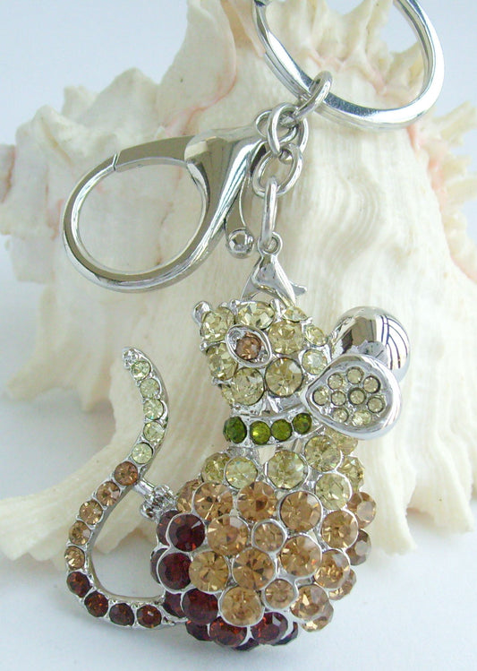 Sindary Costume Jewelry Animal Mouse Rat Keychain Keyring Pendant Beige Brown Rhinestone Crystal SPK03276C5