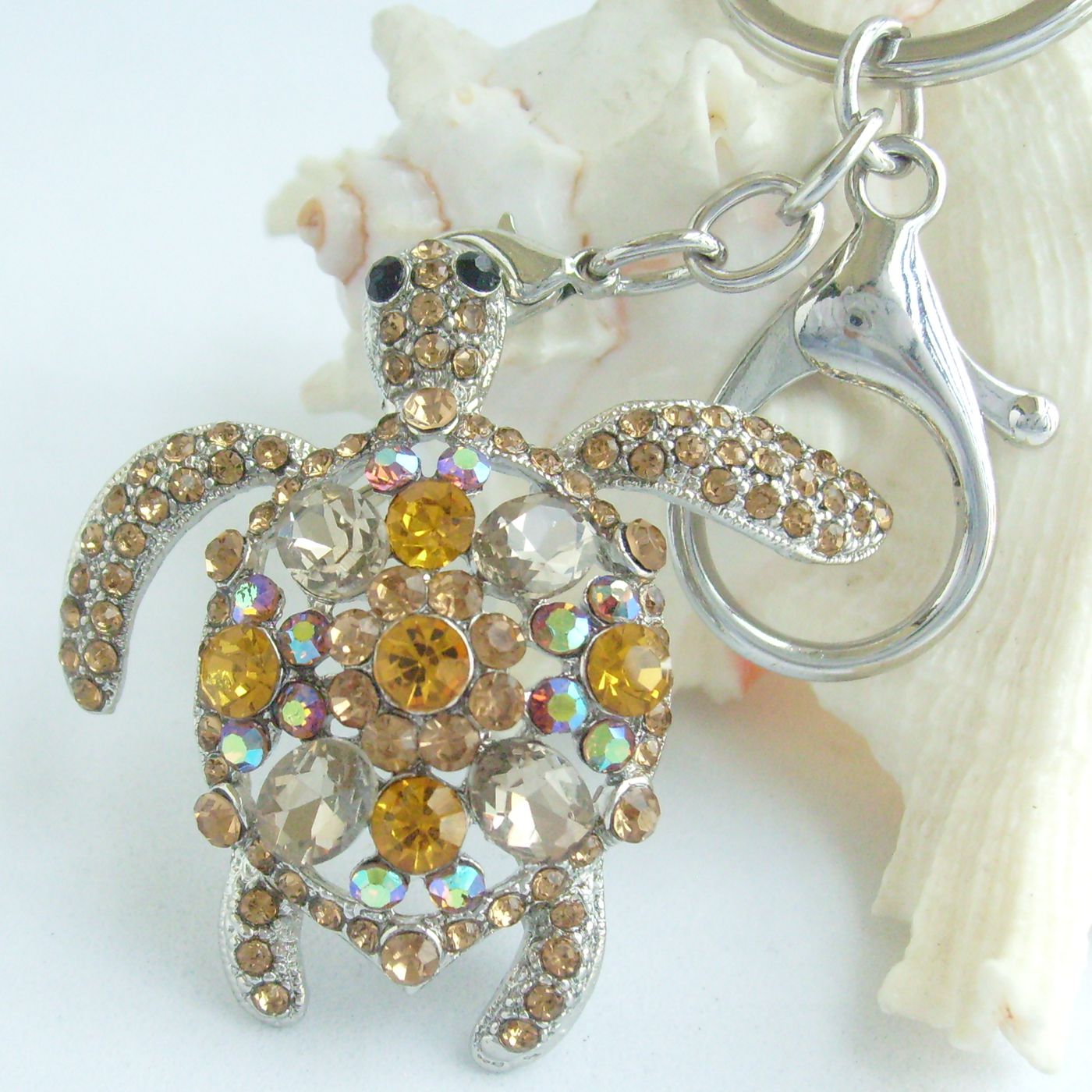 Sindary Costume Jewelry Animal Turtle Tortoise Keychain Keyring Pendant Beige Brown Rhinestone Crystal SPK03344C4