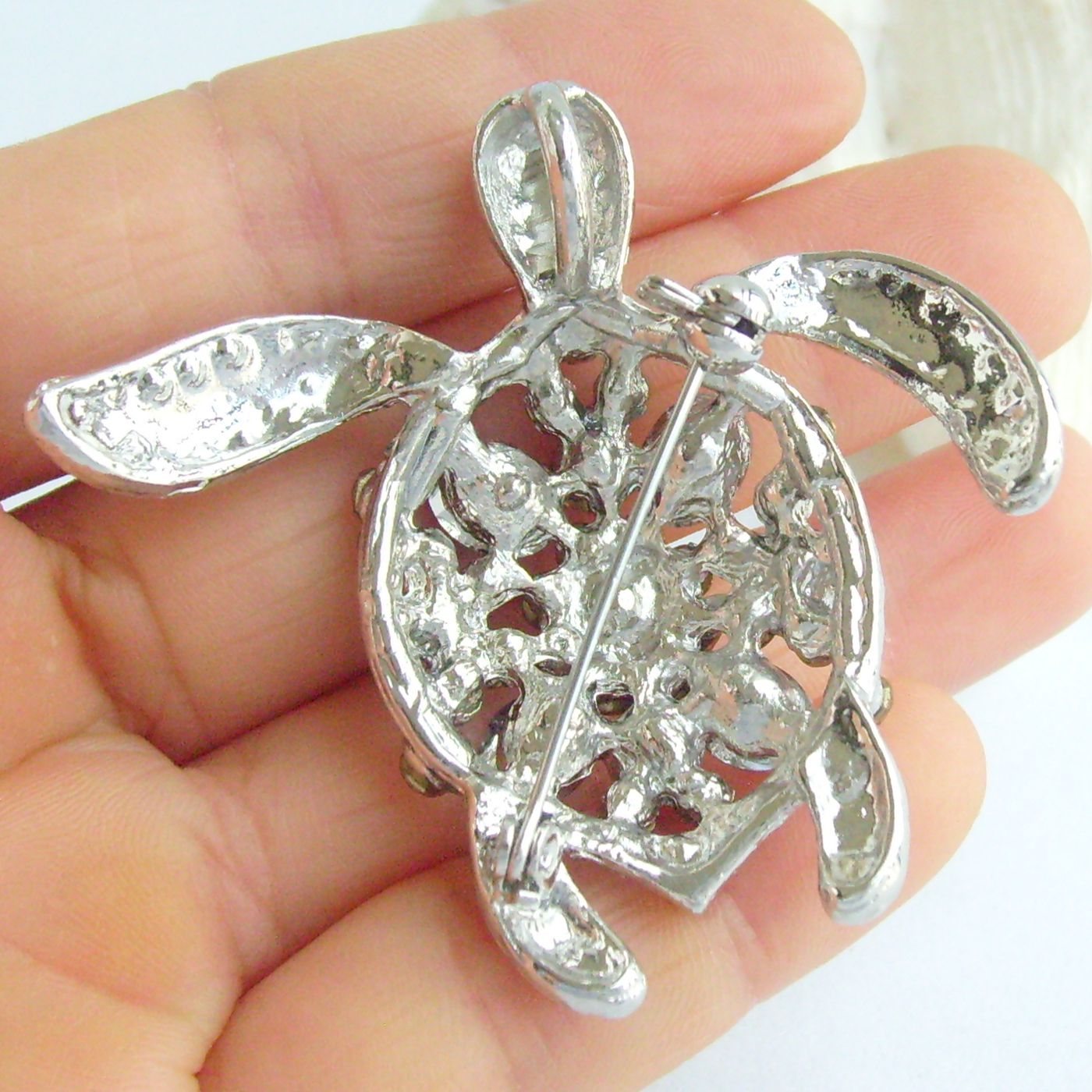 Sindary Costume Jewelry Animal Turtle Tortoise Brooch Pin Pendant Beige Brown Rhinestone Crystal SP03344C4