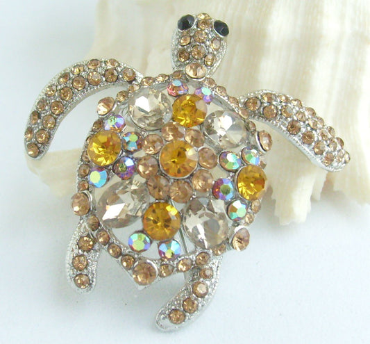 Sindary Costume Jewelry Animal Turtle Tortoise Brooch Pin Pendant Beige Brown Rhinestone Crystal SP03344C4