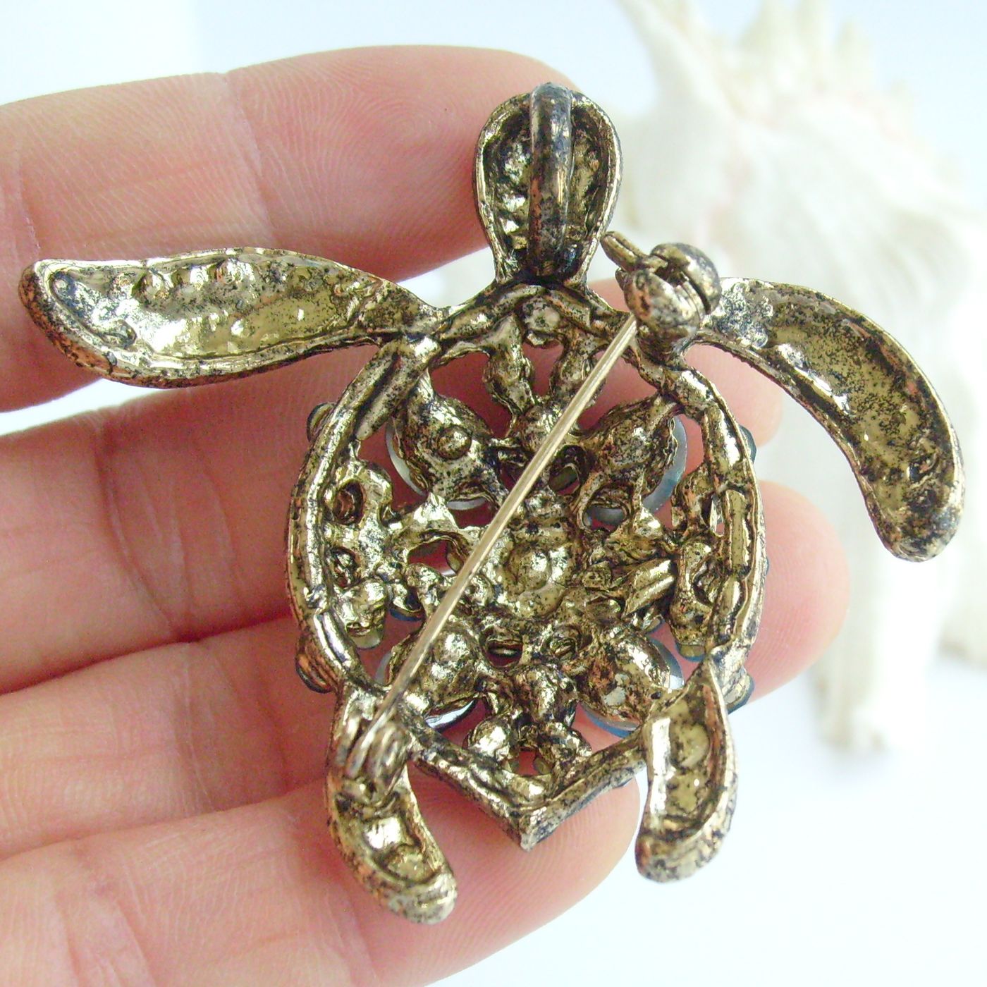 Sindary Costume Jewelry Animal Turtle Tortoise Brooch Pin Pendant Turquoise Green Rhinestone Crystal SP03344C7