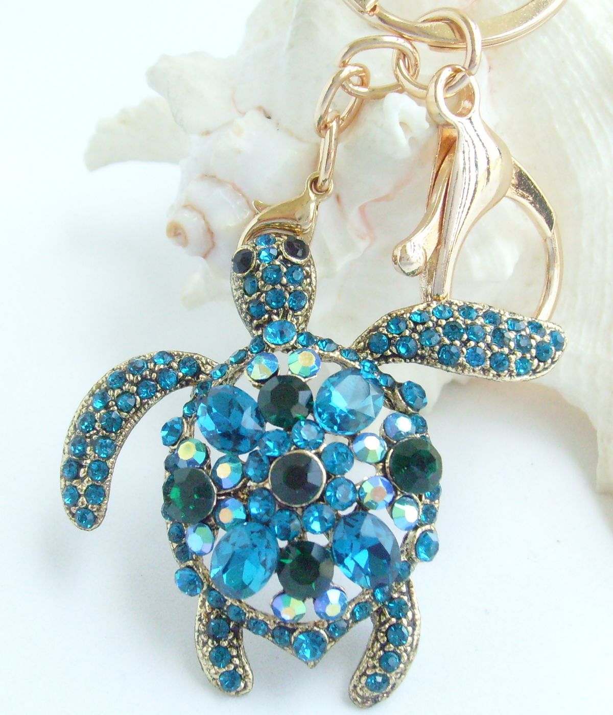 Sindary Costume Jewelry Animal Turtle Tortoise Keychain Keyring Pendant Turquoise Green Rhinestone Crystal SPK03344C7