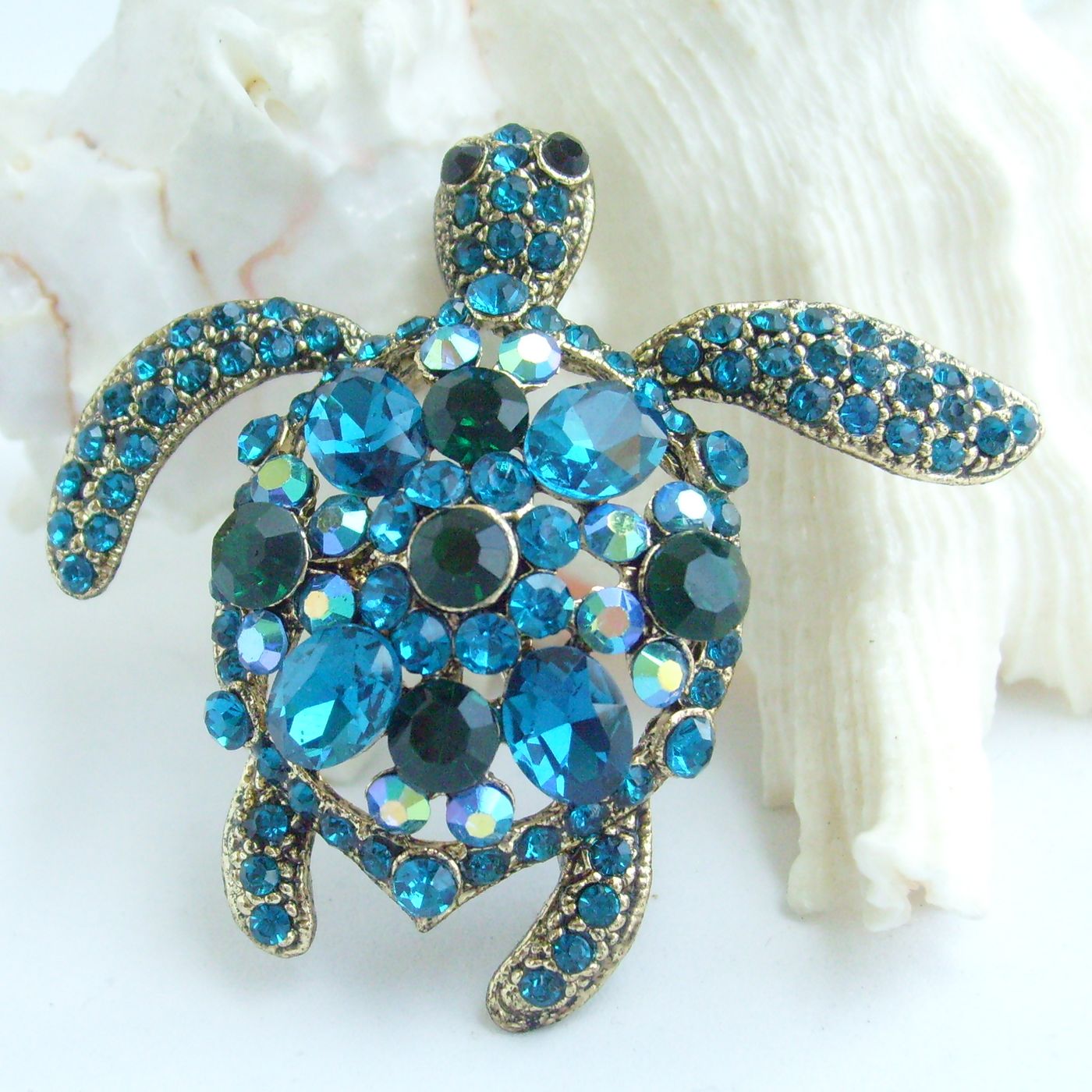 Sindary Costume Jewelry Animal Turtle Tortoise Brooch Pin Pendant Turquoise Green Rhinestone Crystal SP03344C7