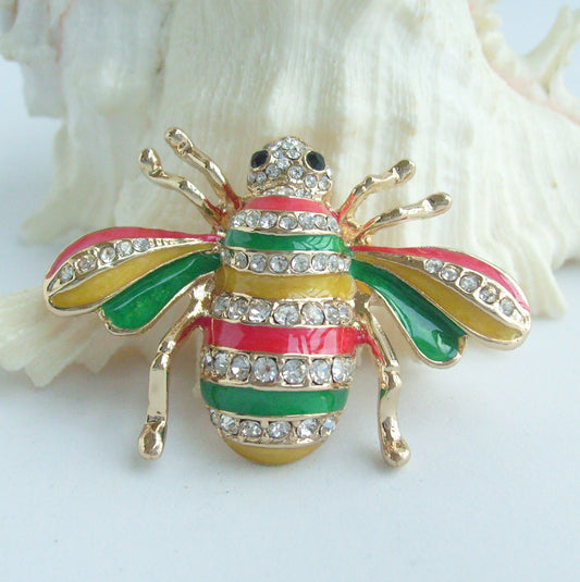 Sindary Costume Jewelry Insect Bee Multicolor Honeybee Brooch Pin Pendant Clear Rhinestone Crystal SPJC0110C2