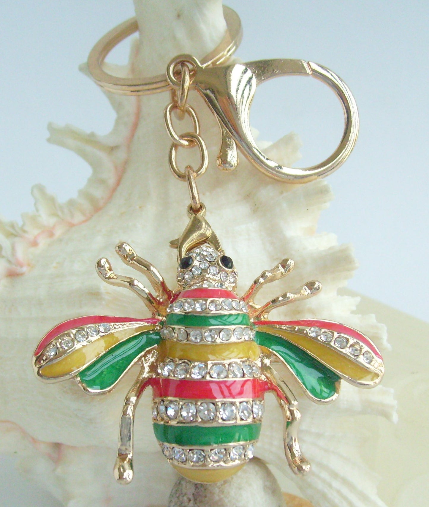 Sindary Costume Jewelry Insect Bee Multicolor Honeybee Keychain Keyring Pendant Clear Rhinestone Crystal SPKJC0110C2