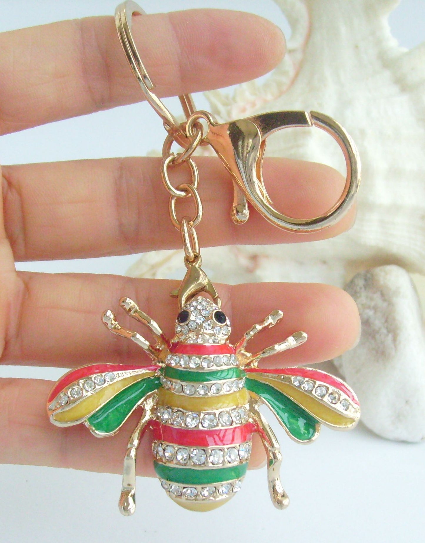 Sindary Costume Jewelry Insect Bee Multicolor Honeybee Keychain Keyring Pendant Clear Rhinestone Crystal SPKJC0110C2