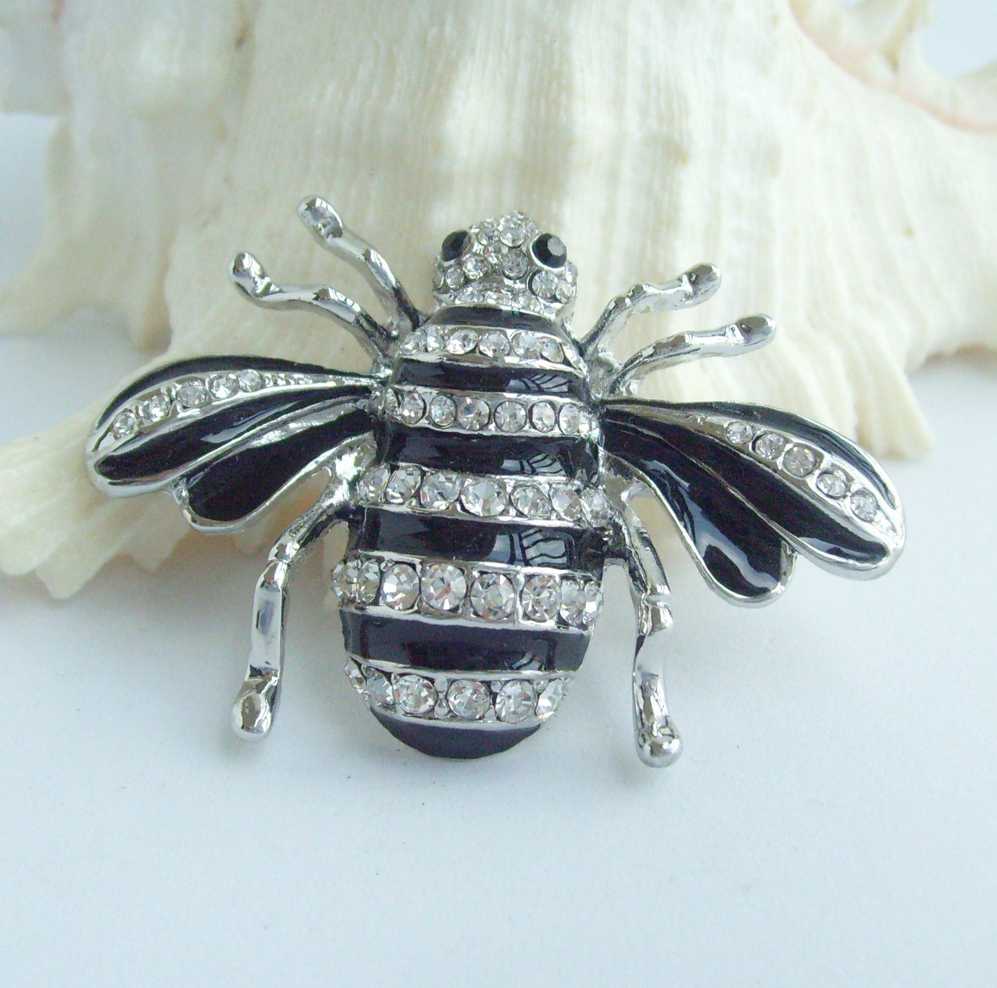 Sindary Costume Jewelry Insect Bee Black Honeybee Brooch Pin Pendant Clear Rhinestone Crystal SPJC0110C4