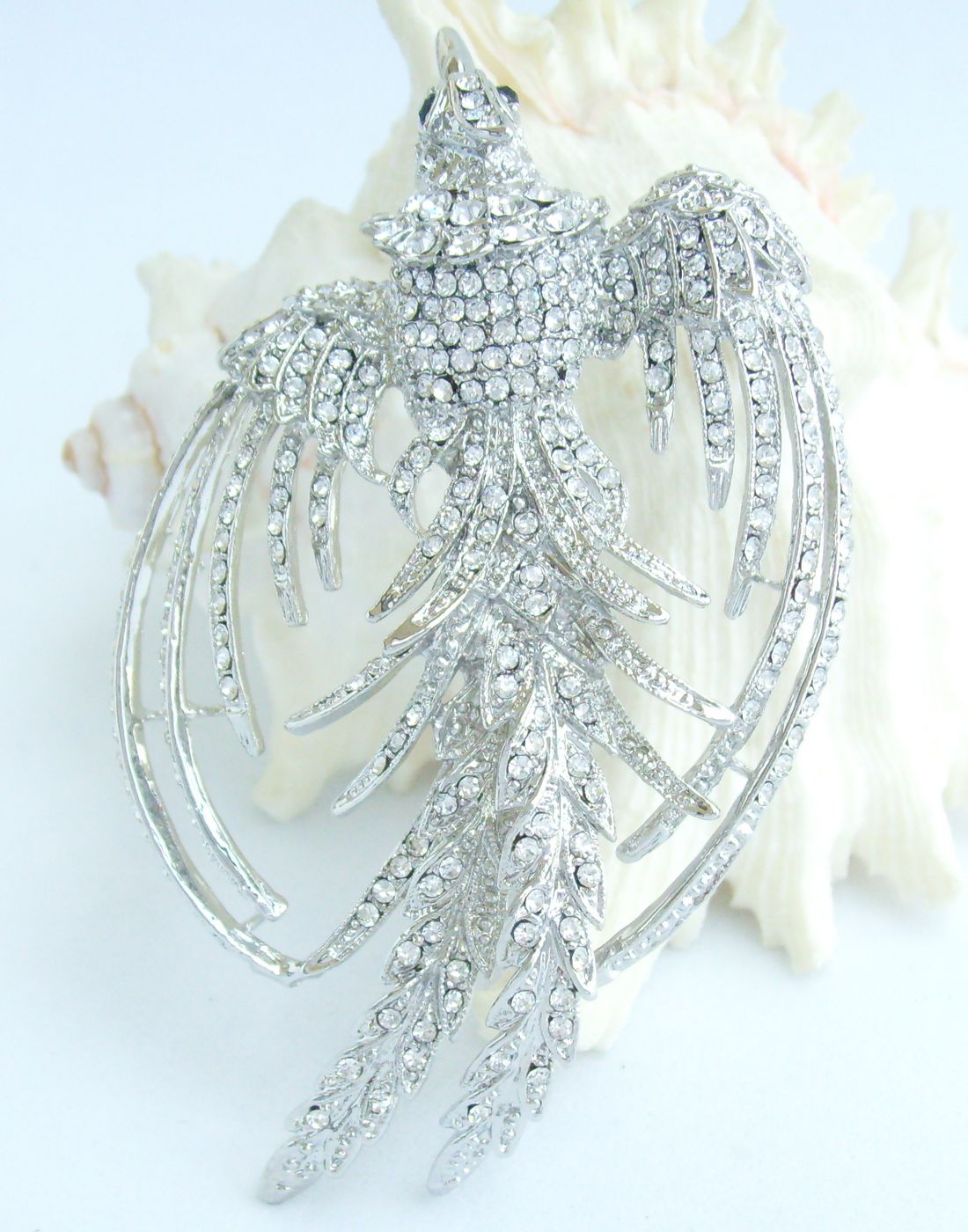 Sindary Costume Jewelry Animal Phoenix Bird Brooch Pin Pendant Silvery Clear Rhinestone Crystal SP02338C1