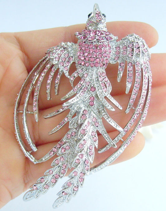 Sindary Costume Jewelry Animal Phoenix Bird Brooch Pin Pendant Pink Rhinestone Crystal SP02338C7