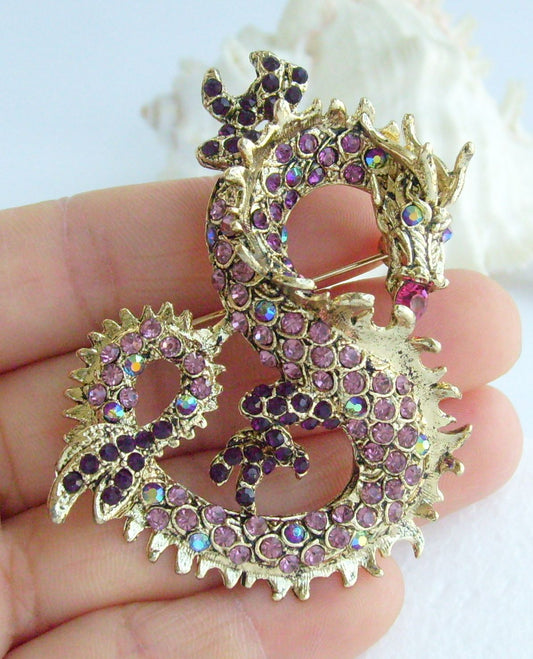 Sindary Costume Jewelry Unique Dragon Brooch Pin Pendant Purple Rhinestone Crystal SP02980C10