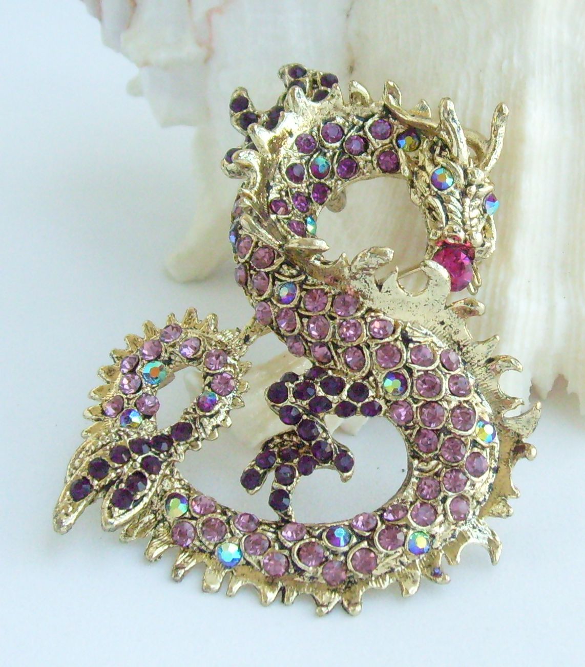 Sindary Costume Jewelry Unique Dragon Brooch Pin Pendant Purple Rhinestone Crystal SP02980C10