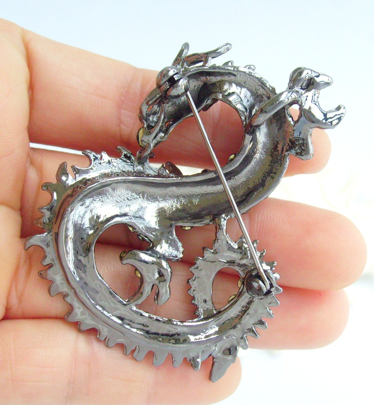 Sindary Costume Jewelry Unique Dragon Brooch Pin Pendant Black Gray Rhinestone Crystal SP02980C11