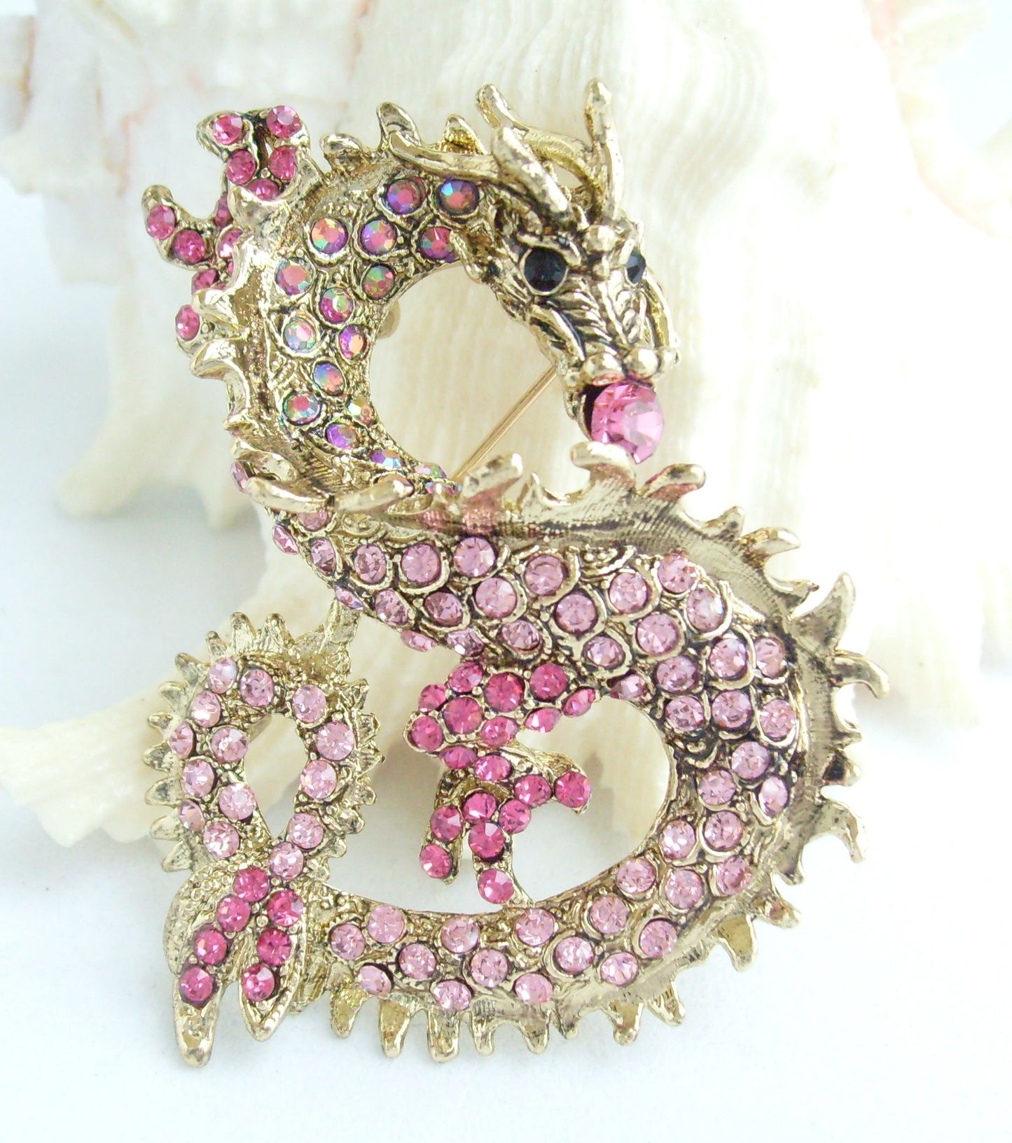 Sindary Costume Jewelry Unique Dragon Brooch Pin Pendant Pink Rhinestone Crystal SP02980C12