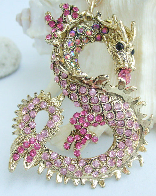 Sindary Costume Jewelry Unique Dragon Brooch Pin Pendant Pink Rhinestone Crystal SP02980C12