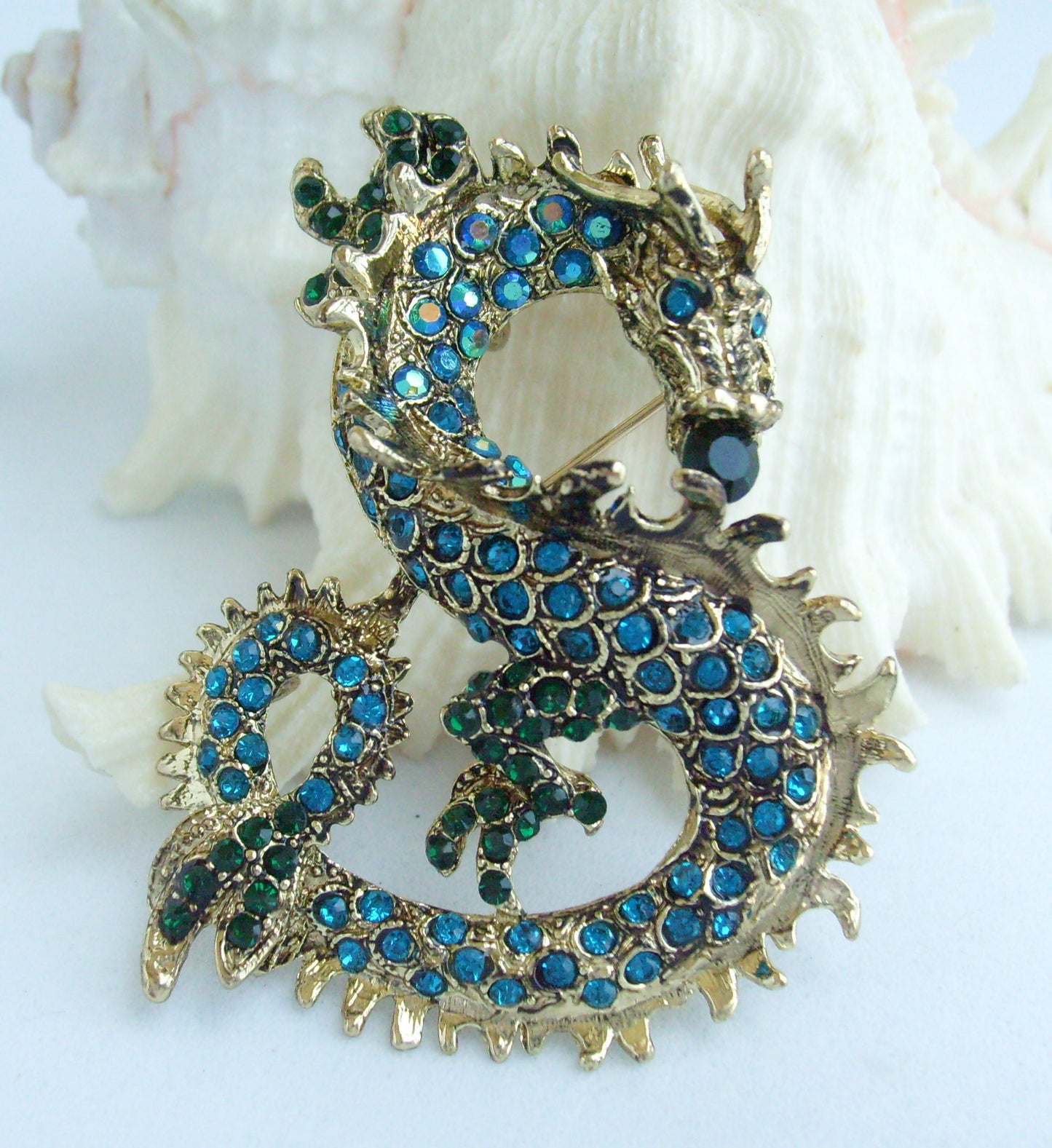 Sindary Costume Jewelry Unique Dragon Brooch Pin Pendant Turquoise Green Rhinestone Crystal SP02980C1