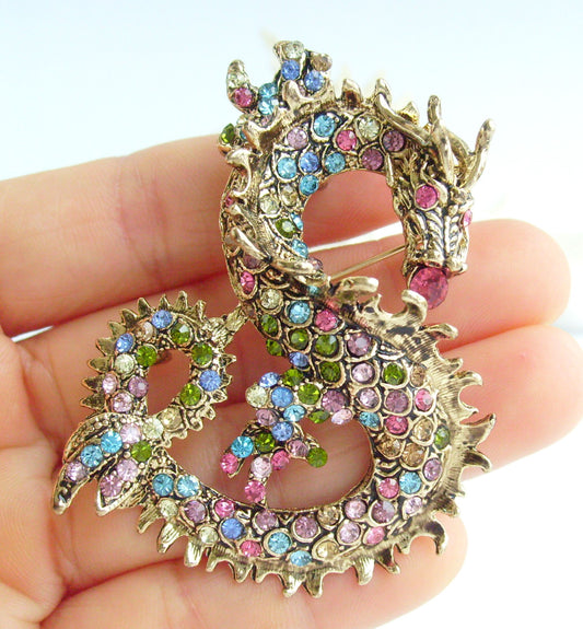 Sindary Costume Jewelry Unique Dragon Brooch Pin Pendant Multicolor Rhinestone Crystal SP02980C6