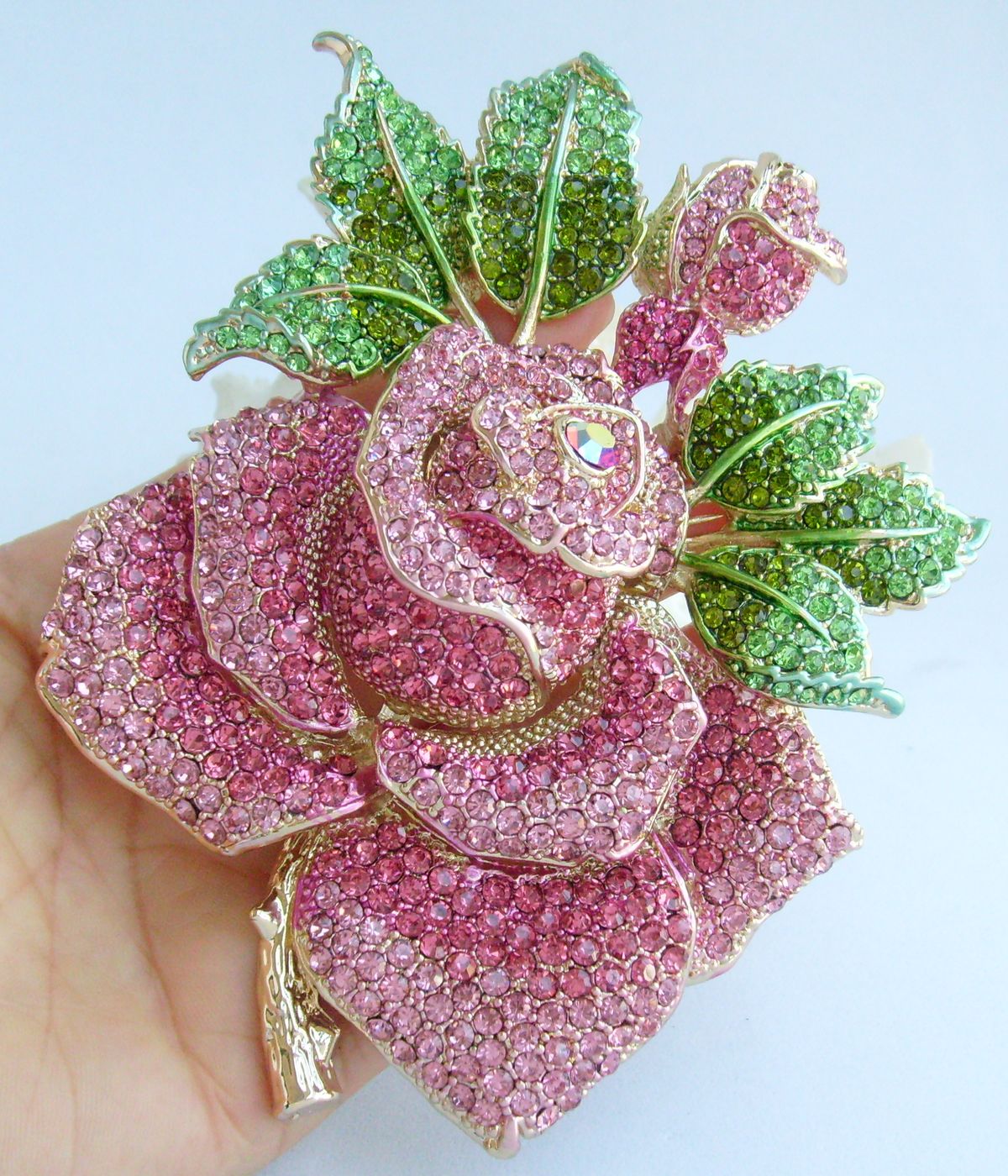 Sindary Costume Jewelry Big Rose Flower Brooch Pin Pendant Pink Rhinestone Crystal SP02994C14